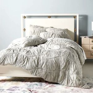 Anthropologie Ruched Wave grey king quilt
